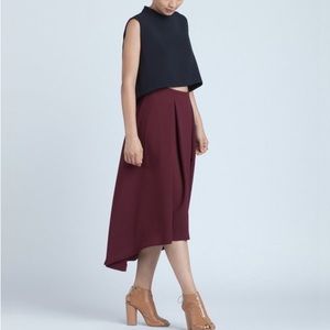High Waisted Midi Skirt High-Low Pleated with Pockets